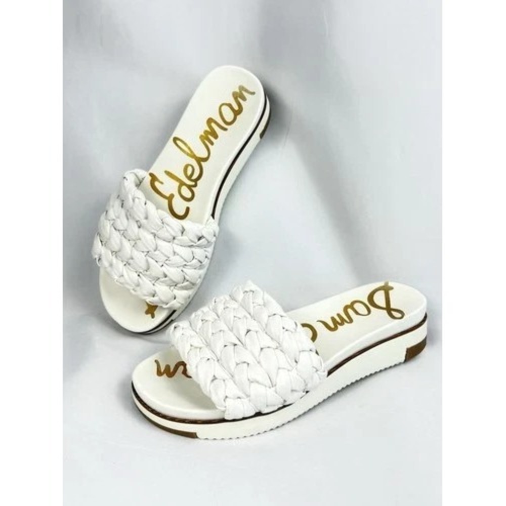 Sam Edelman US 7.5 M Ainslie Slip On Sandals White Braided  Resort Comfort $118